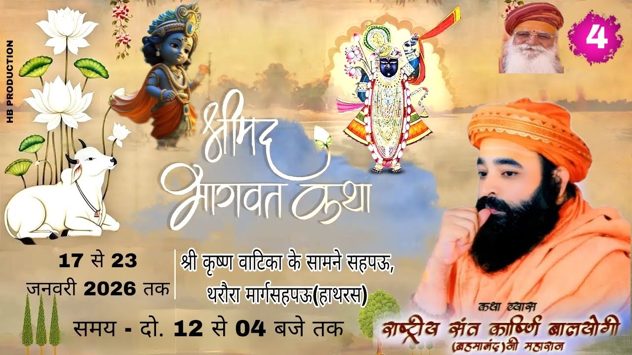🔴LIVE !! DAY- 4 !!  श्रीमद भागवत कथा !! सहपऊ ( हाथरस ) !! राष्ट्रीय संत कार्ष्णि बालयोगी जी