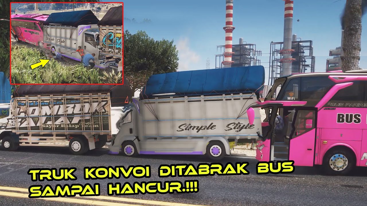 TRUK KONVOI  KECELAKAAN,, DITABRAK BUS DARI BELAKANG