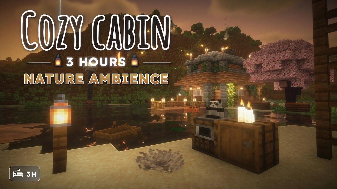 Cozy Minecraft Cabin by the River 🏠 — Water & Nature Ambience (3 Hours, No Music)