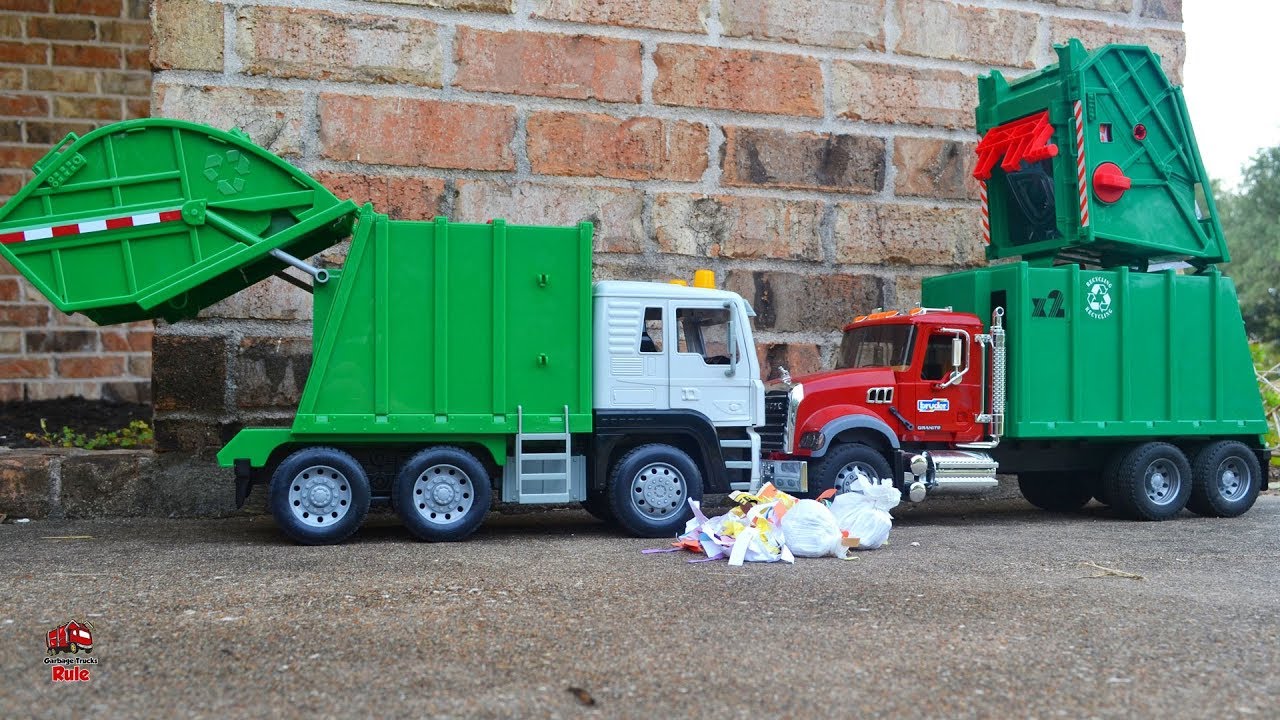 Garbage Truck Videos For Children l Bruder Mack vs Battat Driven Review l Garbage Trucks Rule