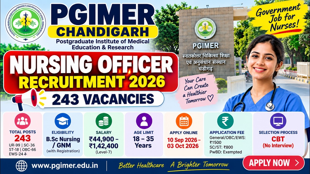 PGIMER Chandigarh Nursing Officer Recruitment 2026 #nursing #nursingofficerrecruitment #nurse