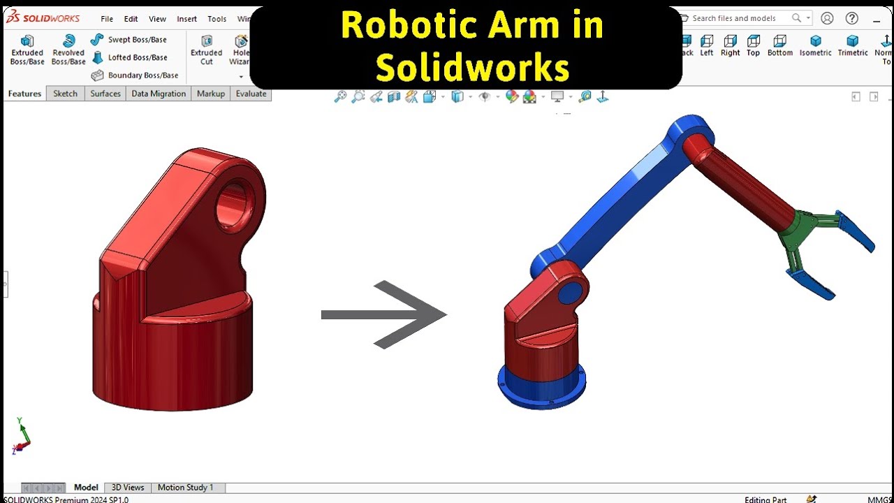 Robotic Arm Link 1 Modeling in SOLIDWORKS | Robo CAD