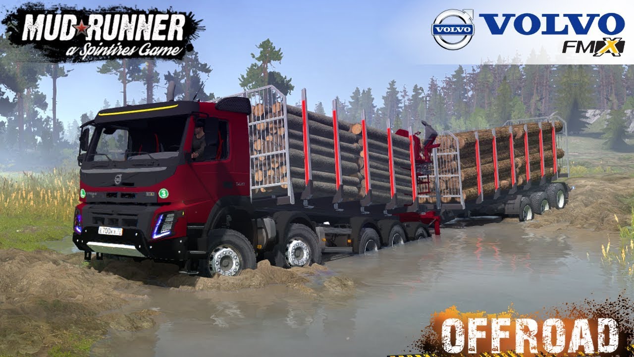 Spintires: MudRunner - VOLVO FMX 10X8 TANDEM Timber Truck Stuck in the Mud