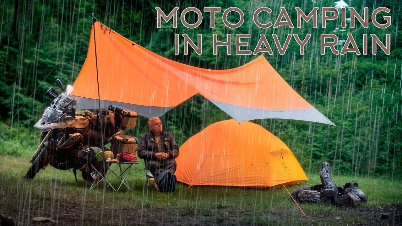 Motorcycle Camping Under Tarp During Storm – Cozy Rain ASMR