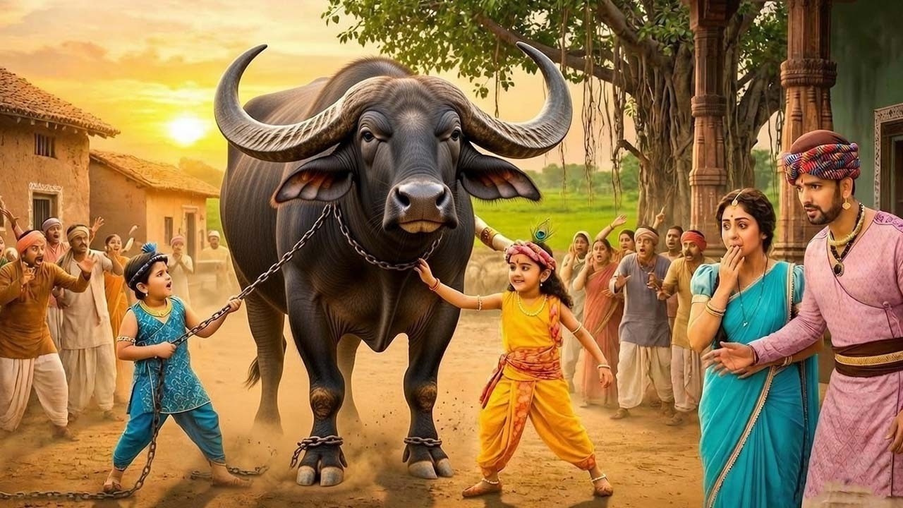 बाल कान्हा और बलराम ने गाँव में आए विशाल बेकाबू भैस को काबू में किये | #यशोमतीमैय्याकेनंदलाला