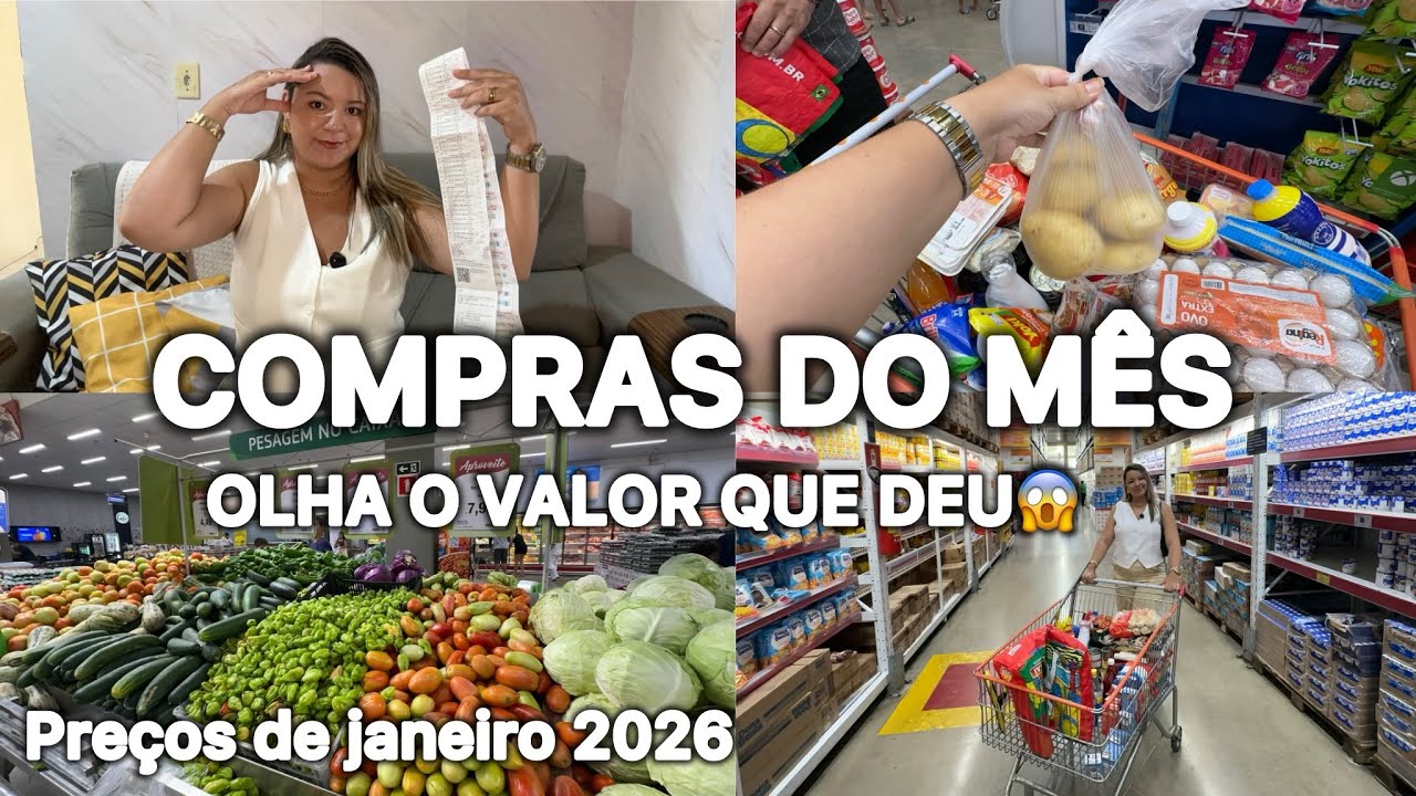 COMPRAS DO MÊS DE JANEIRO 2026🛒QUANTO GASTAMOS NA PRIMEIRA COMPRA DO ANO?
