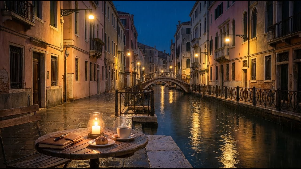 🌧️ Dreamy Venice Midnight – Rain & Vintage Jazz 🎷