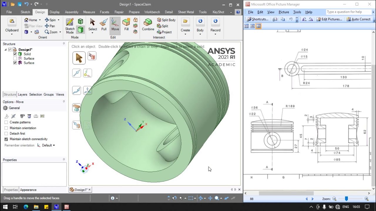 Ansys SpaceClaim Piston Modelling and Drafting Example 14