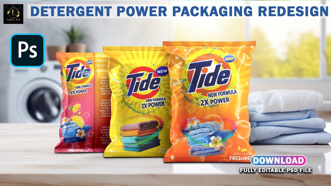How to Make Product Packaging Design In photoshop I Redesign  tide detergent power Label I Tutorial