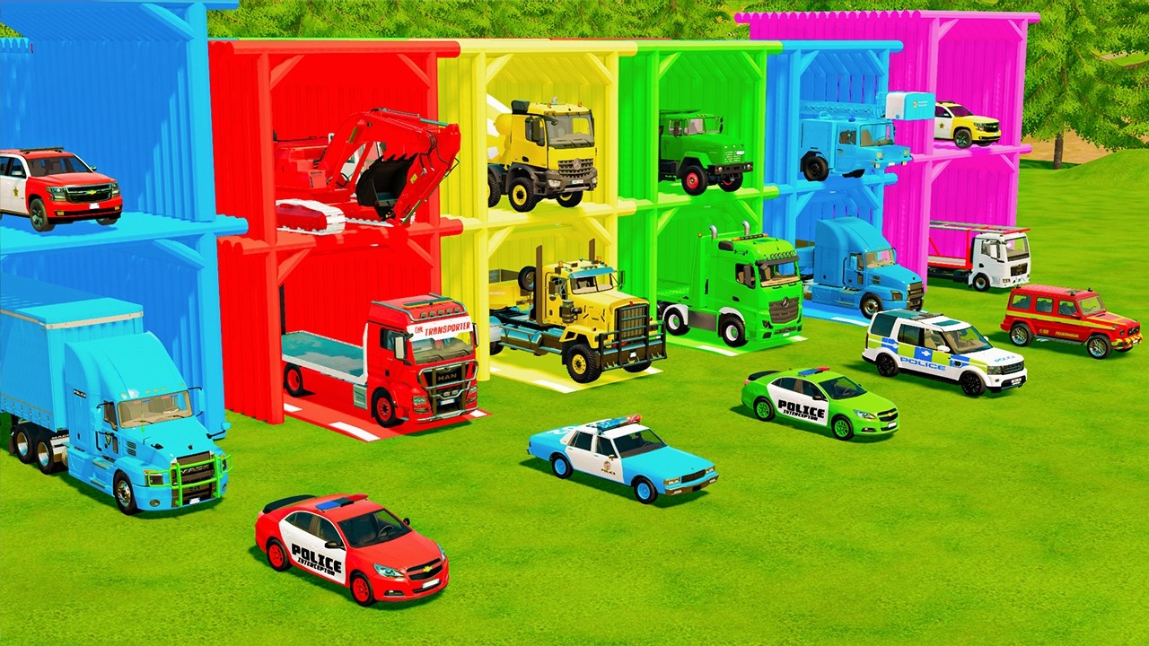 ALL RESCUE AND EMERGENCY VEHICLES, EXCAVATOR, POLICE CARS, DUMP TRUCK TRANSPORT TO GARAGE - FS22