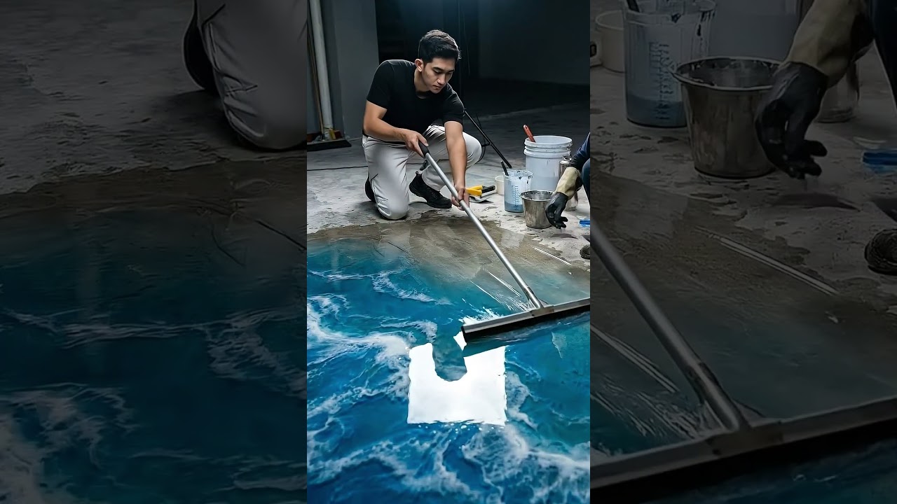 Luxury Ocean Wave Floor Transformation #shorts #floor #epoxy