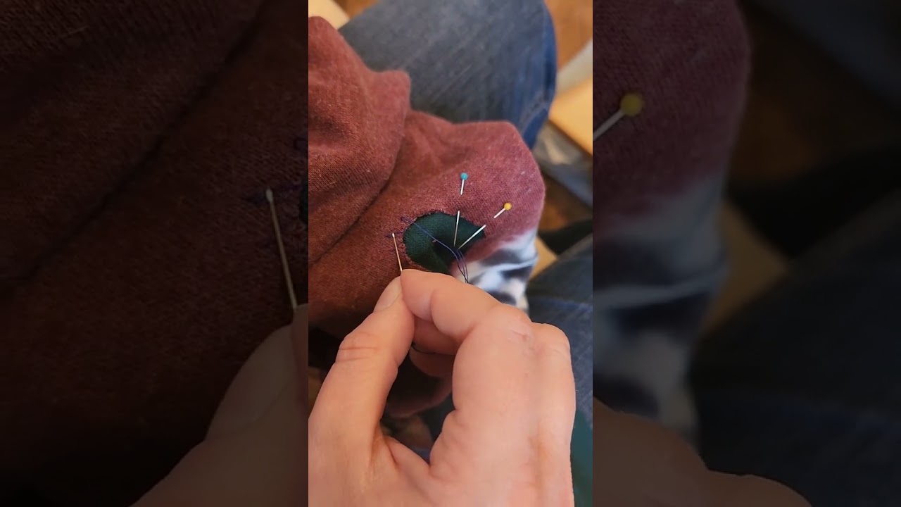 Mending a larger hole in a knit material 