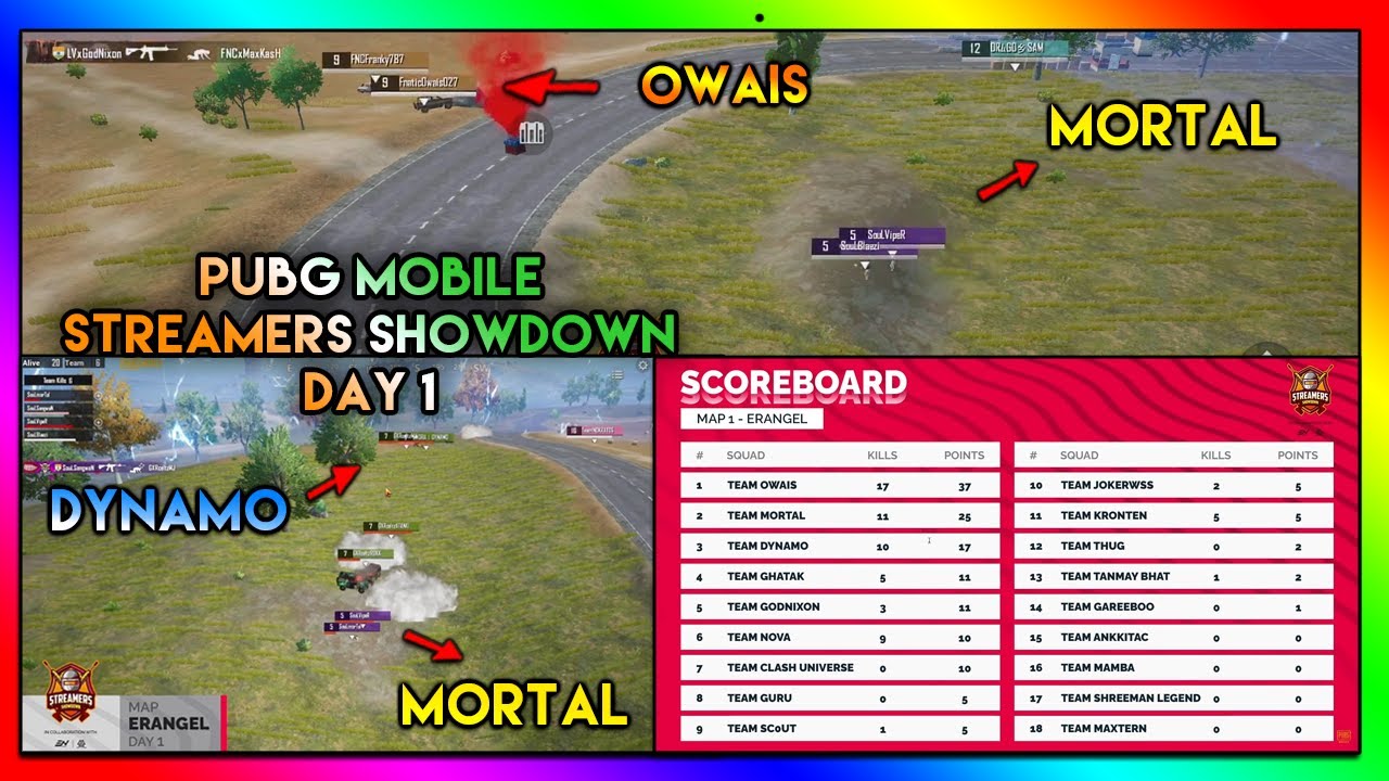Mortal v/s Dynamo || Mortal v/s Owais || PUBG Mobile - Streamers Showdown | Day 1