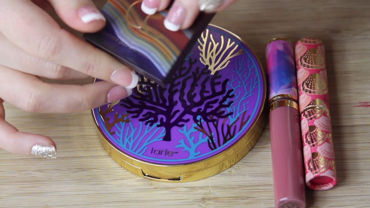 ASMR BEAUTY TINGLES - Tarte Makeup Haul -Tapping, swatching with brushes, whispering-