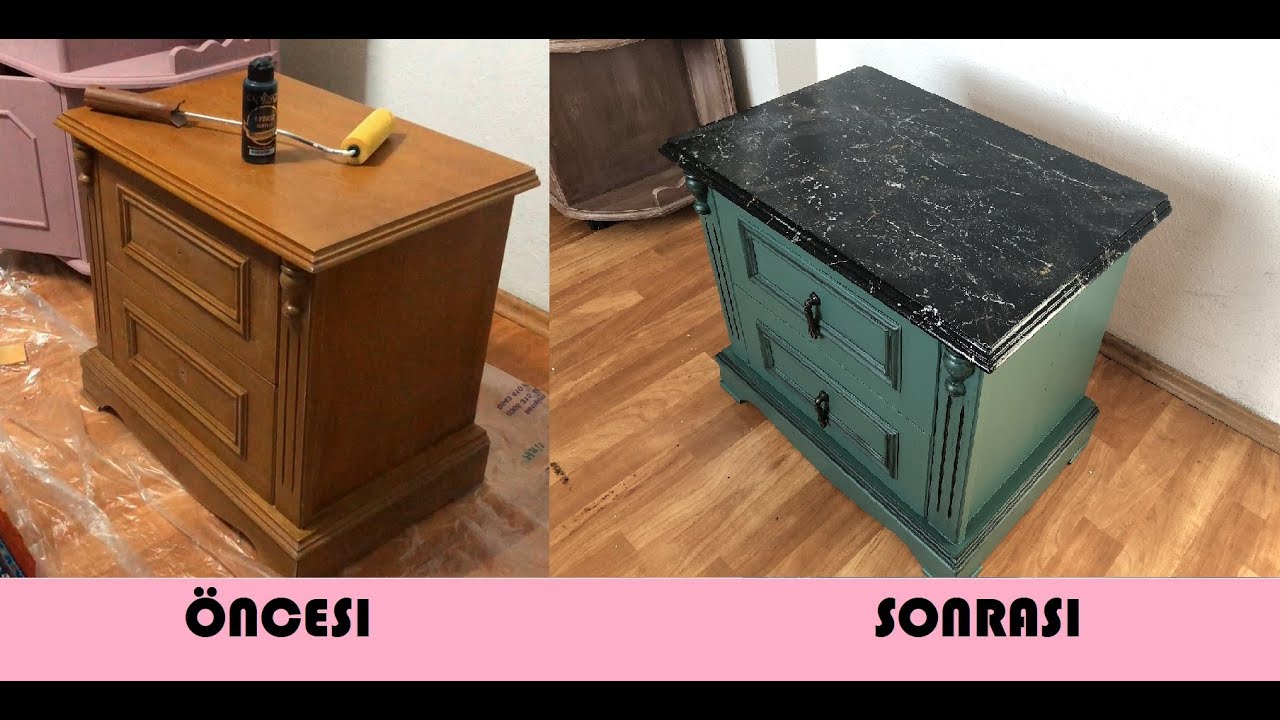 MOBİLYA YENİLEME | Komodin Boyama | Mermerleme | Wax ile Eskitme |  Vernikleme