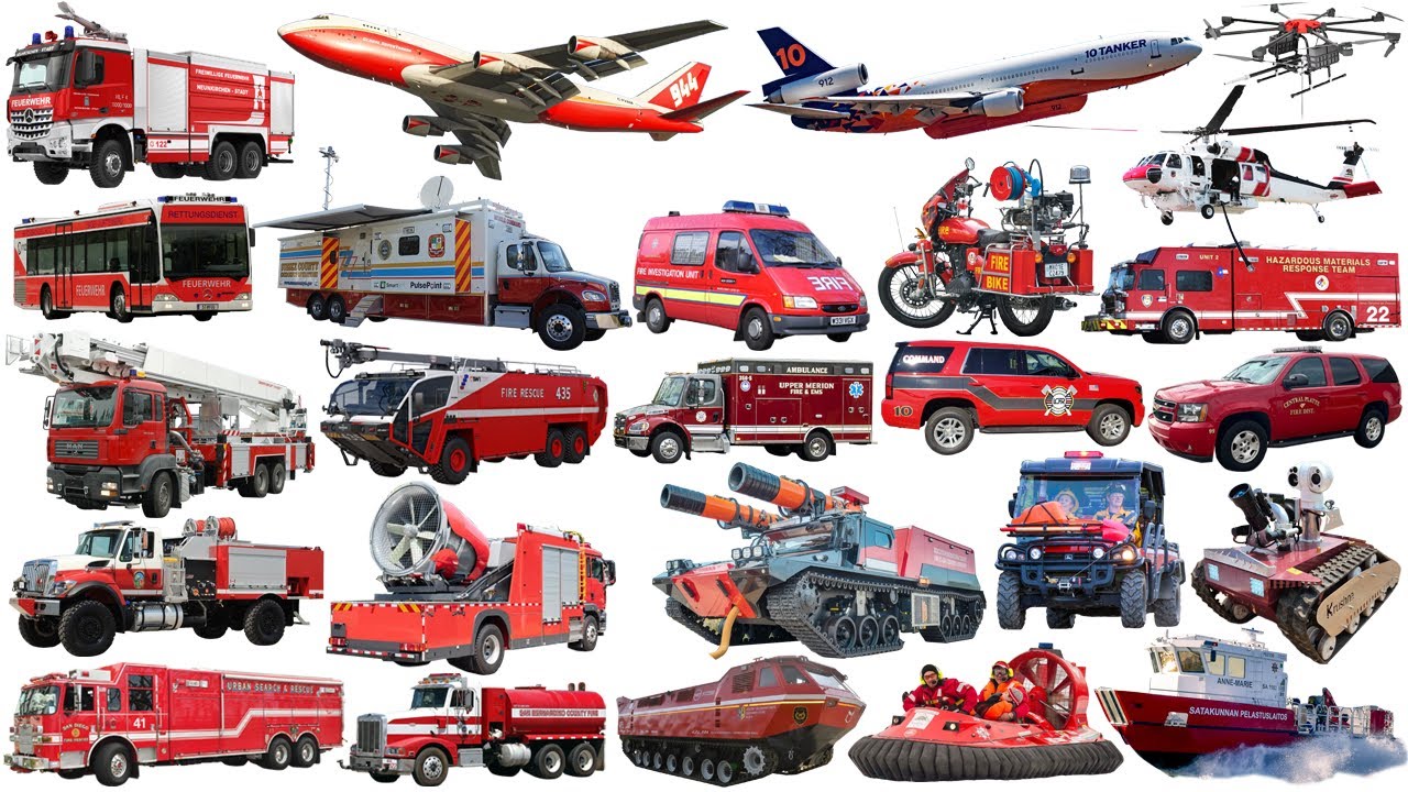 Fire and Rescue Vehicle - Fire Truck, Rescue Trucks, Bus, Helicopter and Ambulance Learning Video