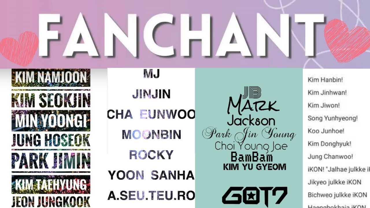 Aprendendo Fanchants k-pop (Nomes).