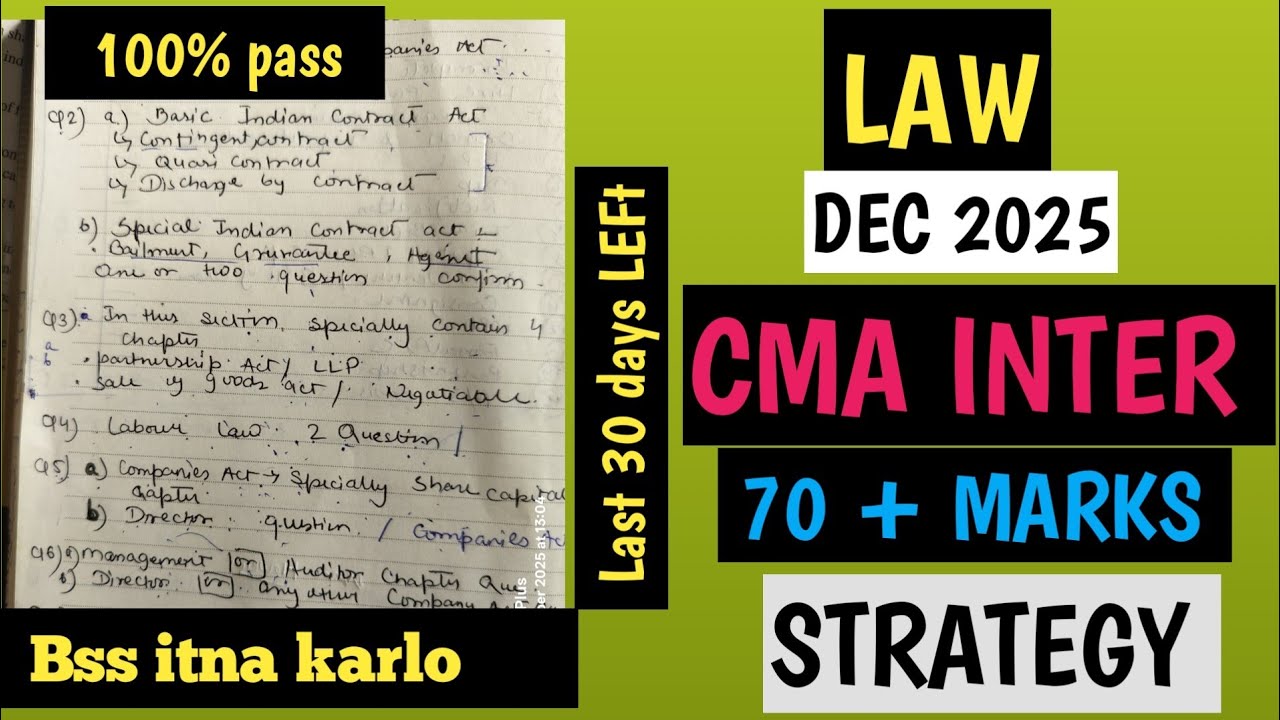 CMA INTER LAW DEC 2025 STRATEGY|| HOW I SCORED HIGH IN LAW|| IMPORTANT CHAPTER'S|| Abc analysis || 