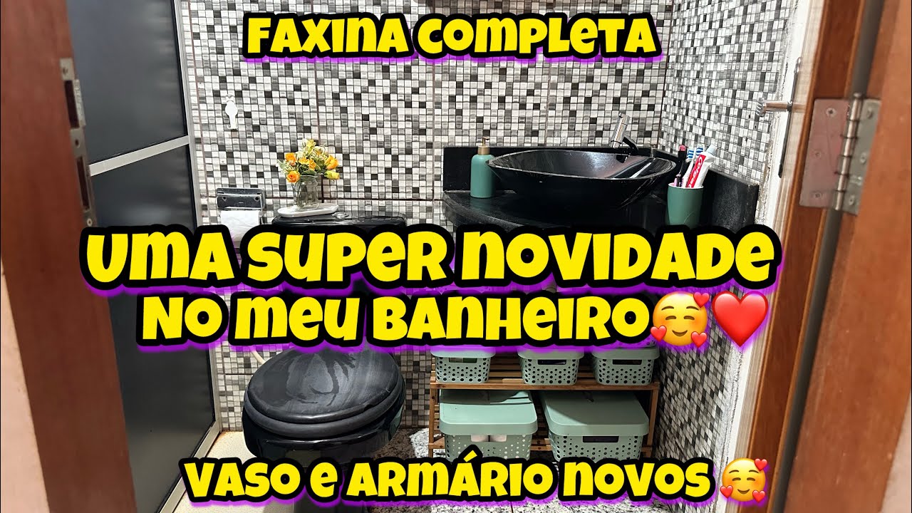 Novidades no Banheiro 🥰 , comprei um vaso novo monobloco e um gabinete, vem vê como ficou lindo 😻 