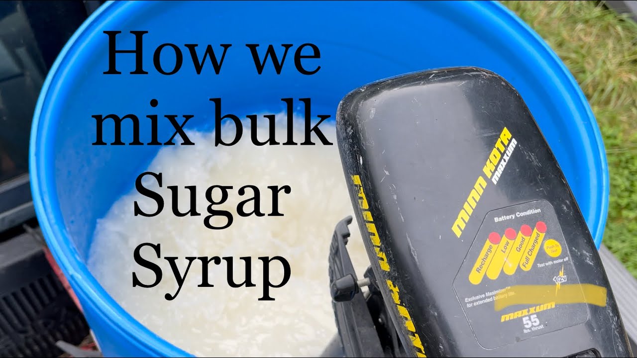 Using a Trolling motor to mix bulk Sugar Syrup for Honeybees