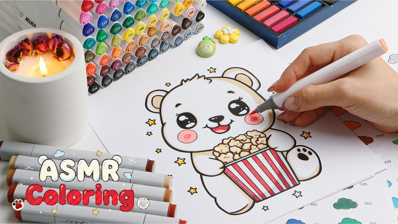 ASMR Coloring Cute Polar Bear | Satisfying Marker Sounds 🐻‍❄️
