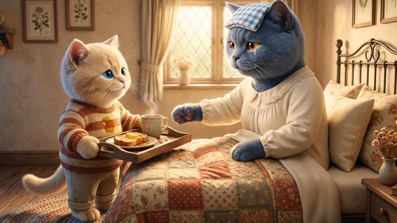 💖 Kitten Takes Care of Sick Mama Cat — A Tiny Hero Full of Love 🐾✨