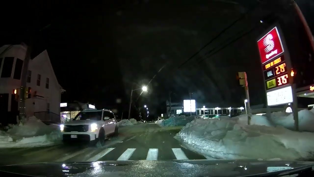 Wintery nighttime drive from North Providence to Federal Hill in Providence, Rhode Island