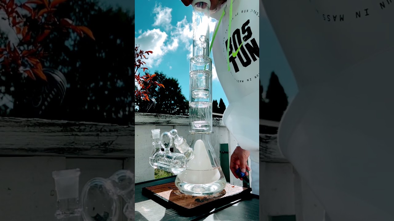 Pulsar Double Inverted Showerhead Perc Beaker Bong with inline ash catcher