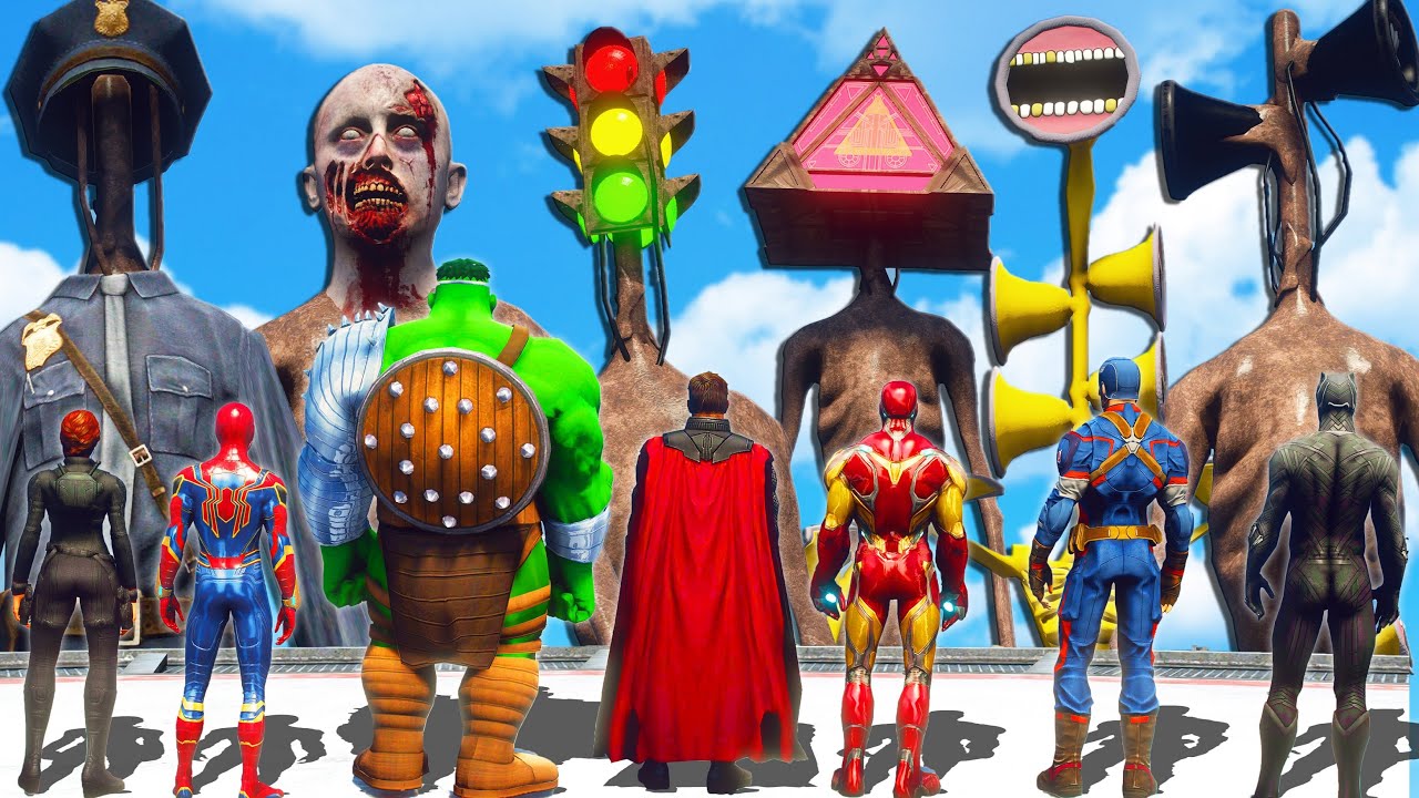 Team Avengers FULL FOUND Giant Angry Siren Head Army #2 - Spider Man & Hulk & Thor