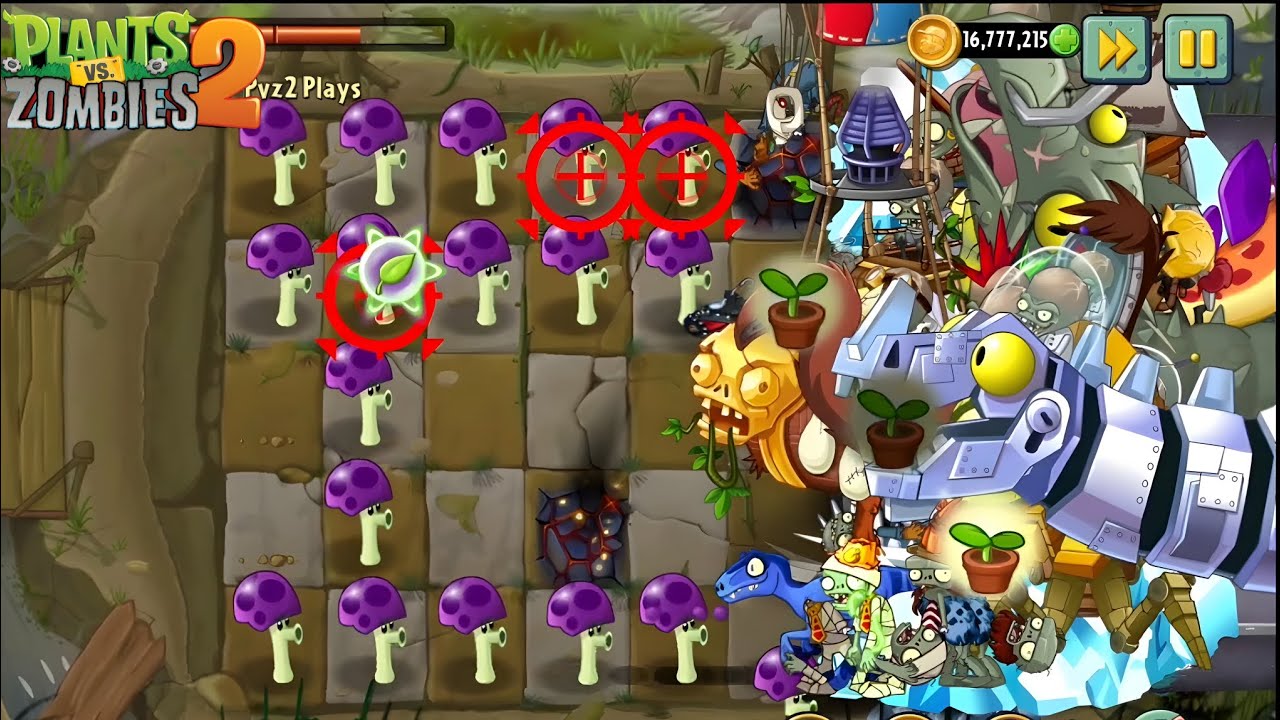 Plants Vs. Zombies 2 - Scaredy Shroom(Unfinished Gameplay) Vs. All Zomboss