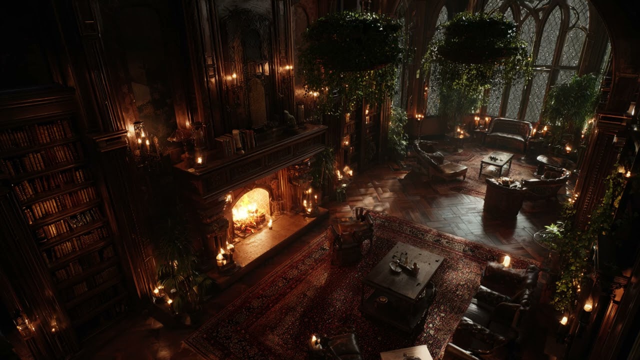 Dispel Fatigue and Stress with Tranquil Space of Castle Room - Relaxing Fireplace and Rain for Sleep