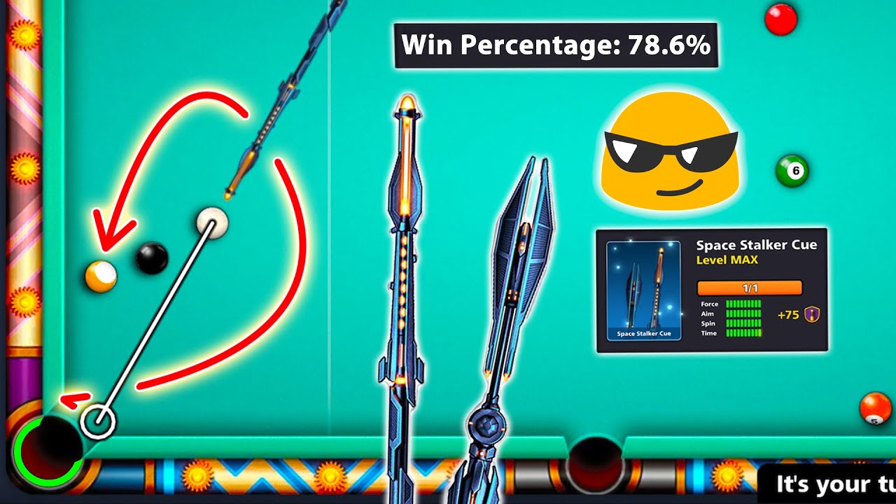 8 Ball Pool Trickshots - 78 Win % - Space Stalker Cue Level Max in Miami 9 Ball - GamingWithK