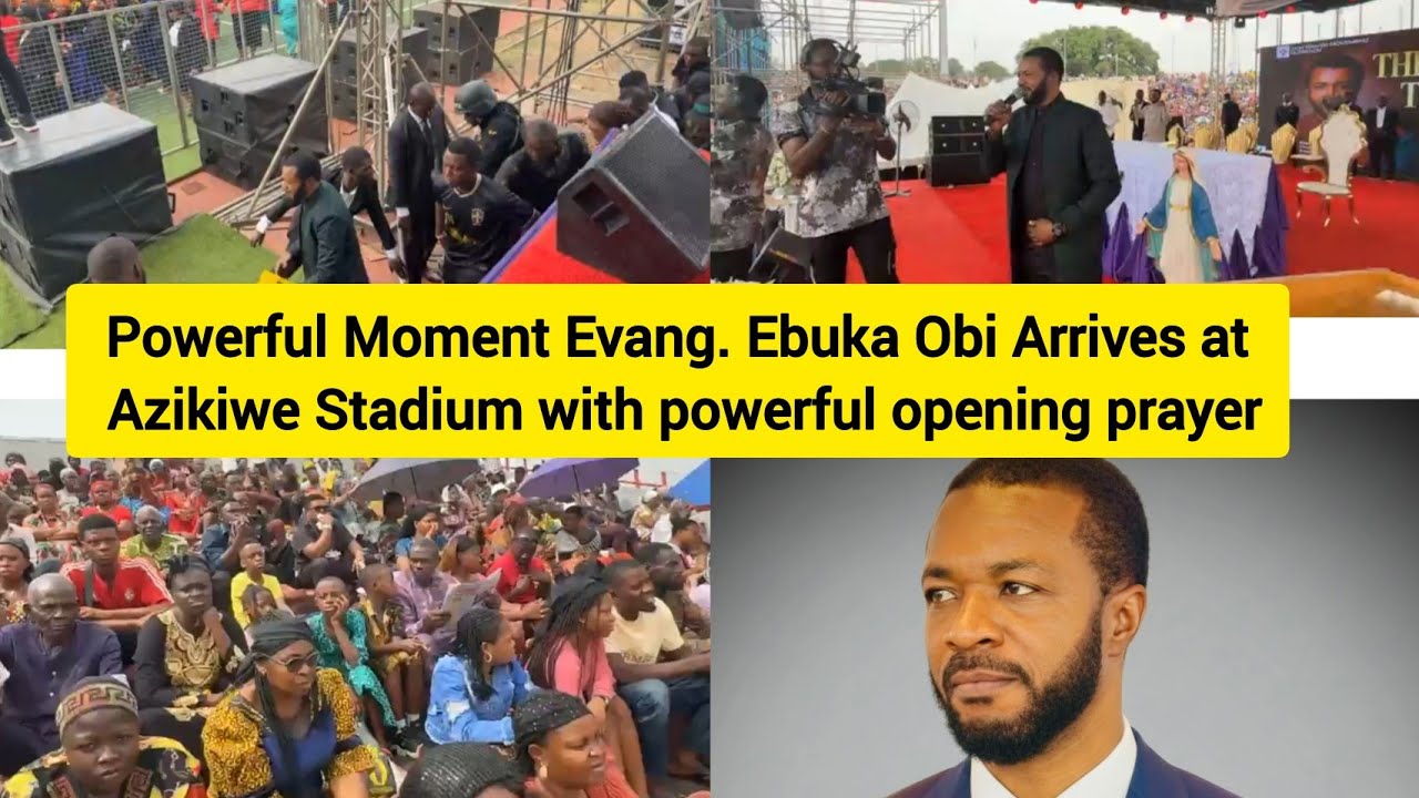 Powerful Moment Evang. Ebuka Obi Arrives at Azikiwe Stadium with powerful opening prayer
