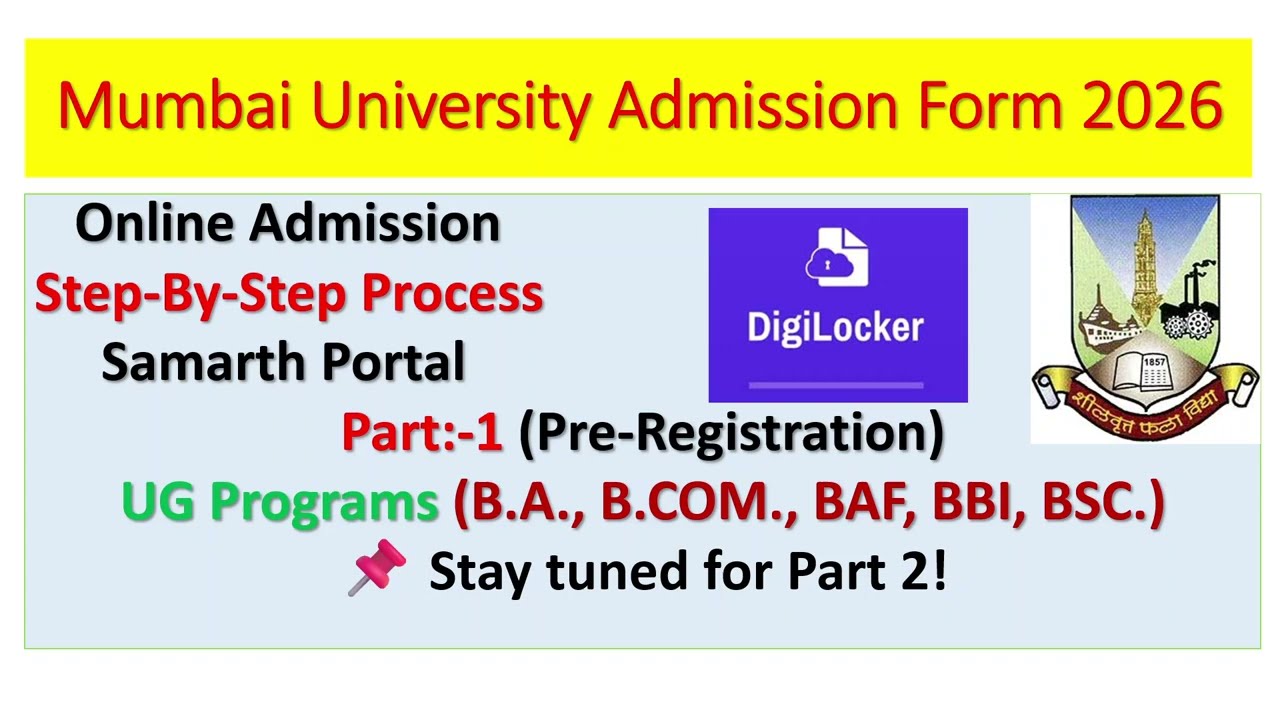 Mumbai University | Online Admission Process 2026 | UG Programs | Samarth Portal | Part 1