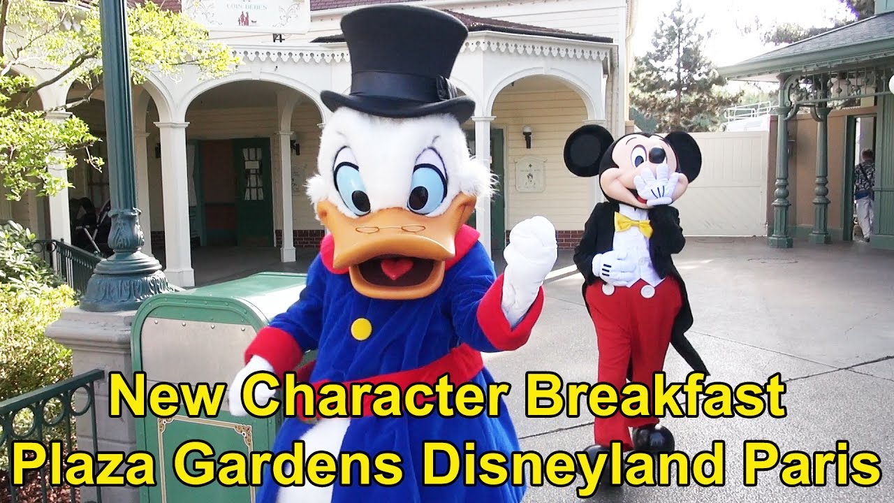 Plaza Gardens Restaurant Character Montage & Food at Disneyland Paris, w/Scrooge, Mickey, Piglet+