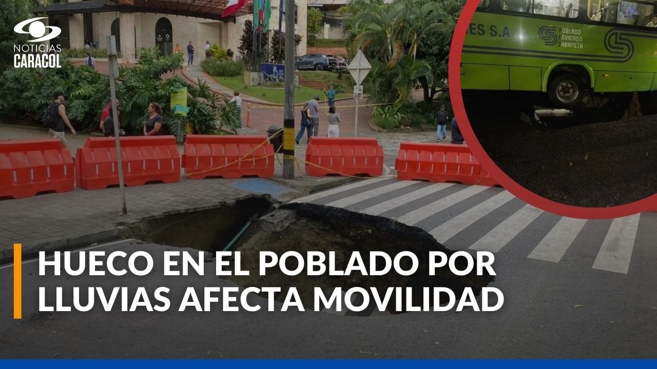Hundimiento en avenida El Poblado por lluvias mantiene cierre parcial en Medellín