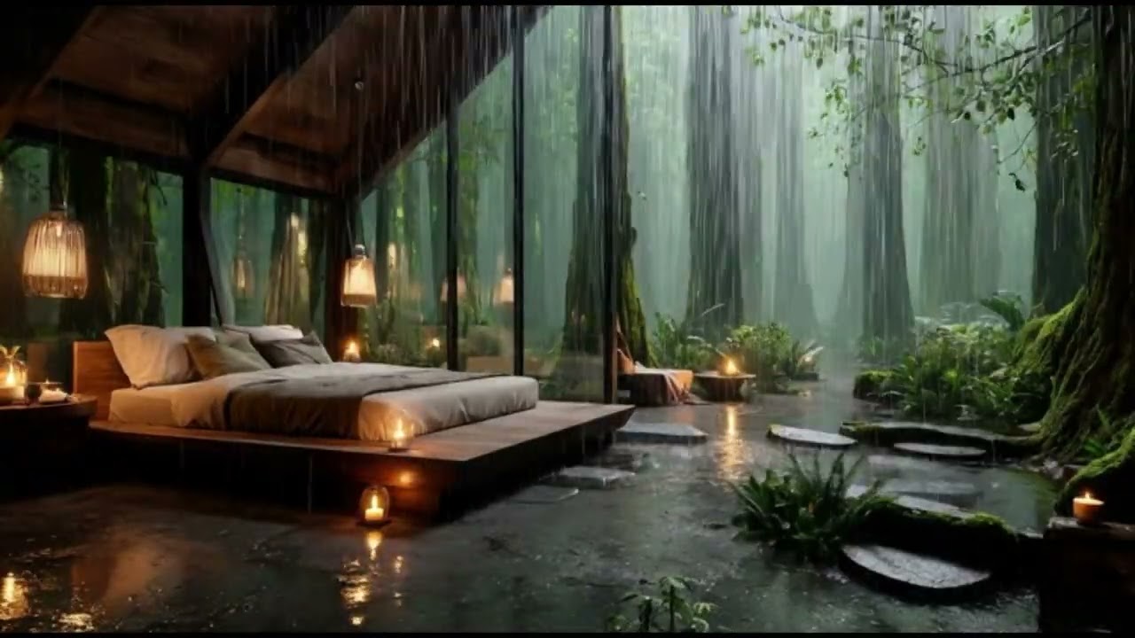 Heavy Rain Sounds in Japanese Cozy Bedroom 🌧️#deepsleep #japanese #cozybedroom 