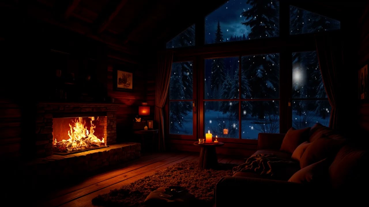 Emberlit Winter Piano | Snowy Cabin Night Ambience for Deep Sleep and Quiet Mind