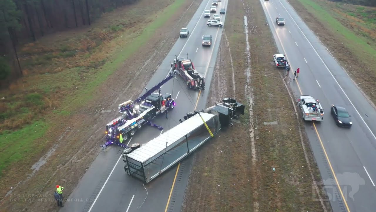 03-25-2021 Centreville and Brent, AL - Tornado Damage Drone, Bibb County Homes Damaged, Semi Flipped