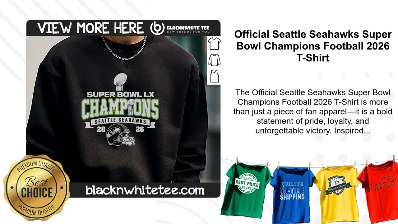 Official Seattle Seahawks Super Bowl Champions Football 2026 T-Shirt