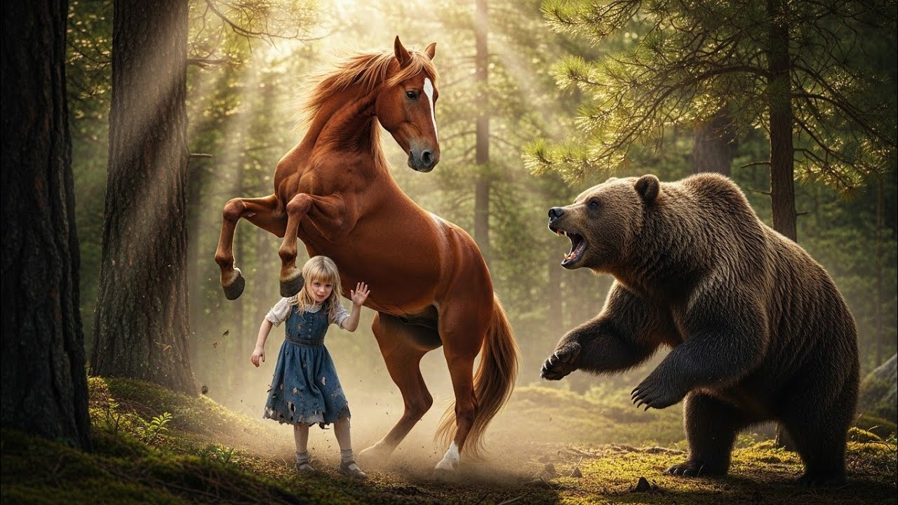 Дикая лошадь, спасшая ребенка от медведя.