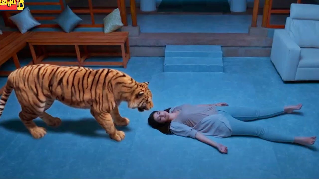 Raai Laxmi Tried To Escape From Tiger Attack Scene || Bomma Blockbusters