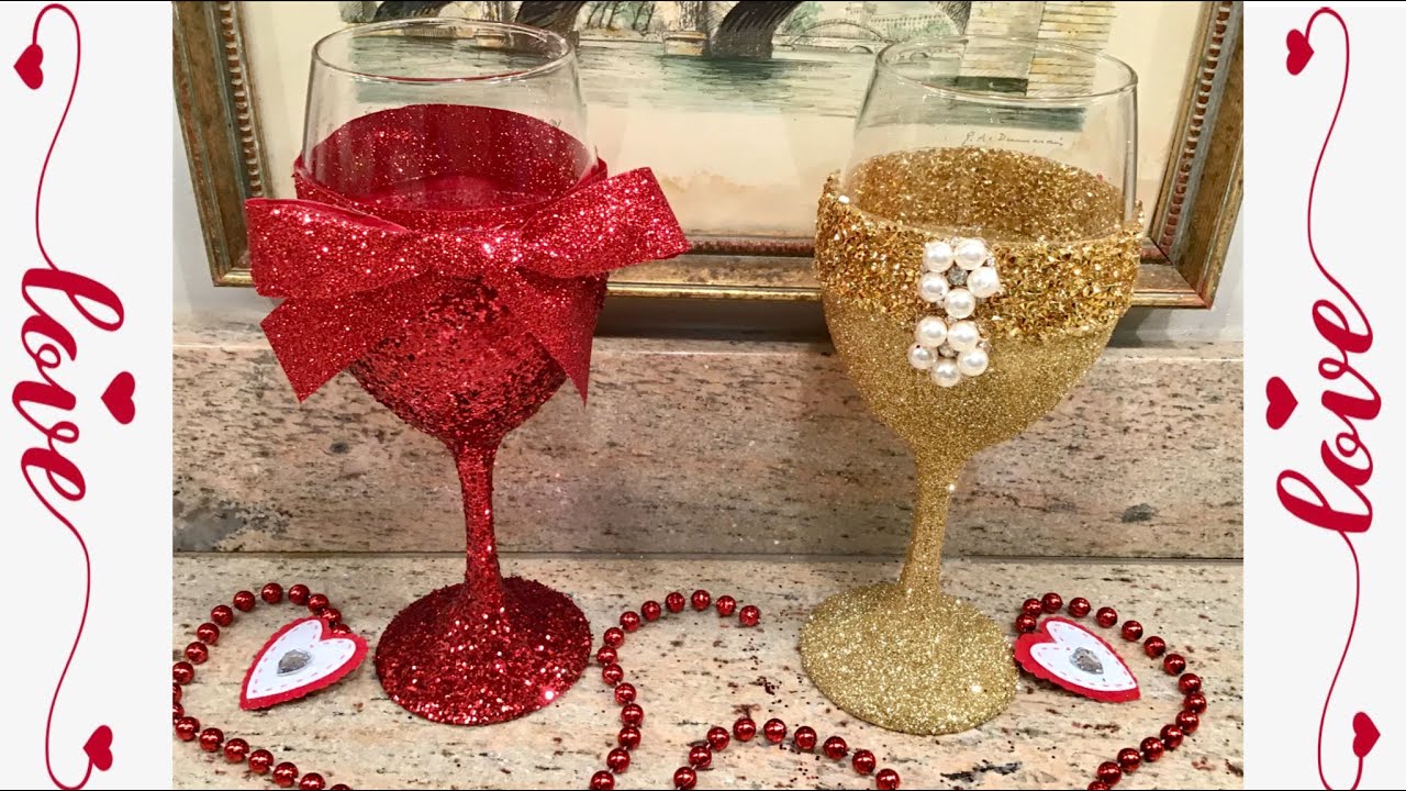 HOW TO MAKE A GLAM WEDDING CHAMPAGNE FLUTE GLASSES 🌹 DIY WEDDING IDEAS 🌹 VALENTINES DAY THEME