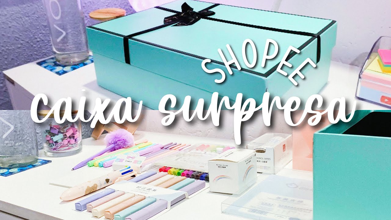 caixa surpresa de uma papelaria da China na Shopee 💚