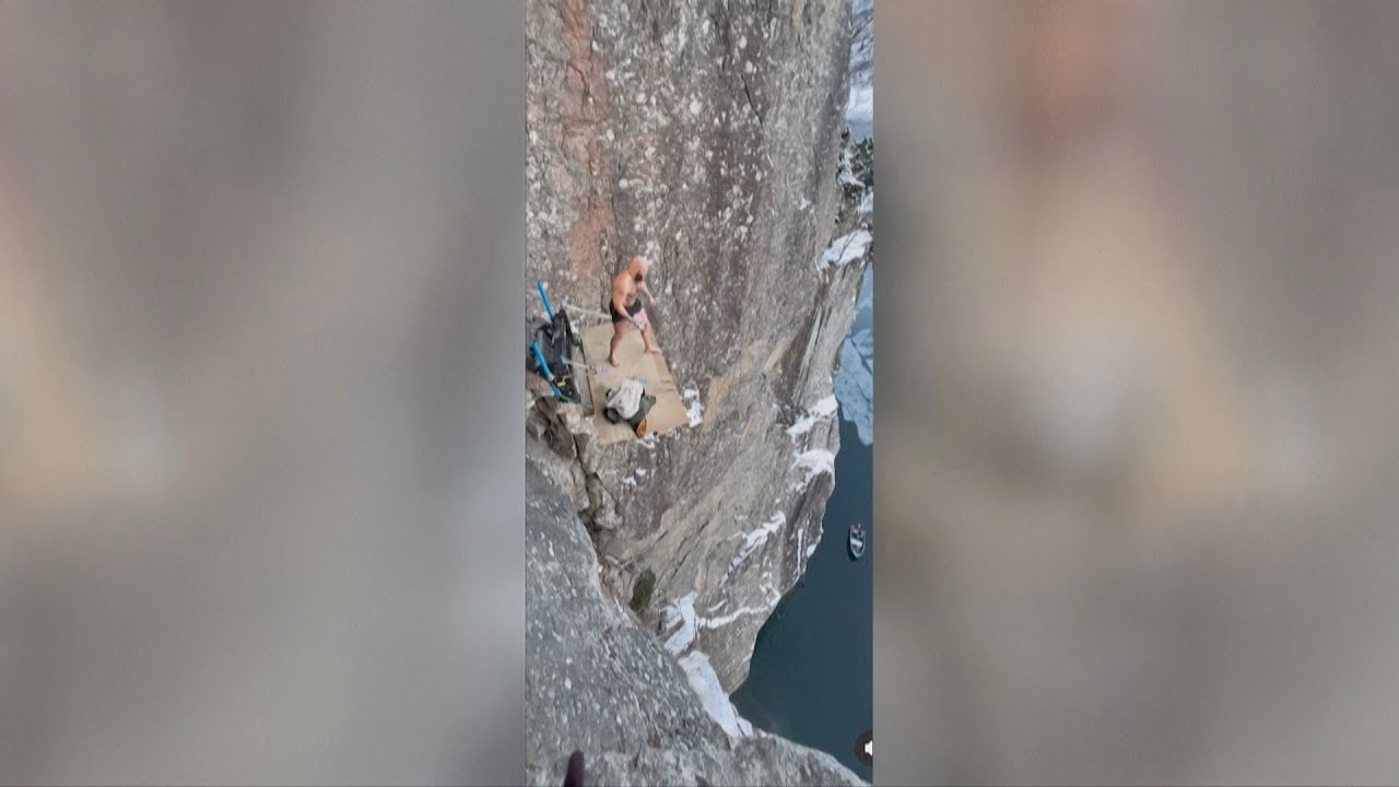 Norwegian man performs 'death jump' from 40.5m into icy water