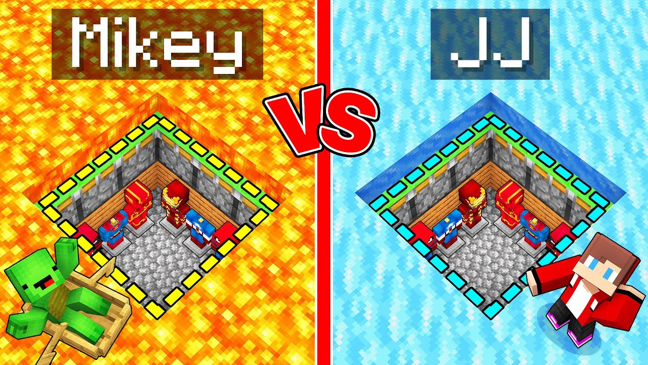 Mikey FIRE vs JJ ICE Superhero Base Survival Battle in Minecraft (Maizen)