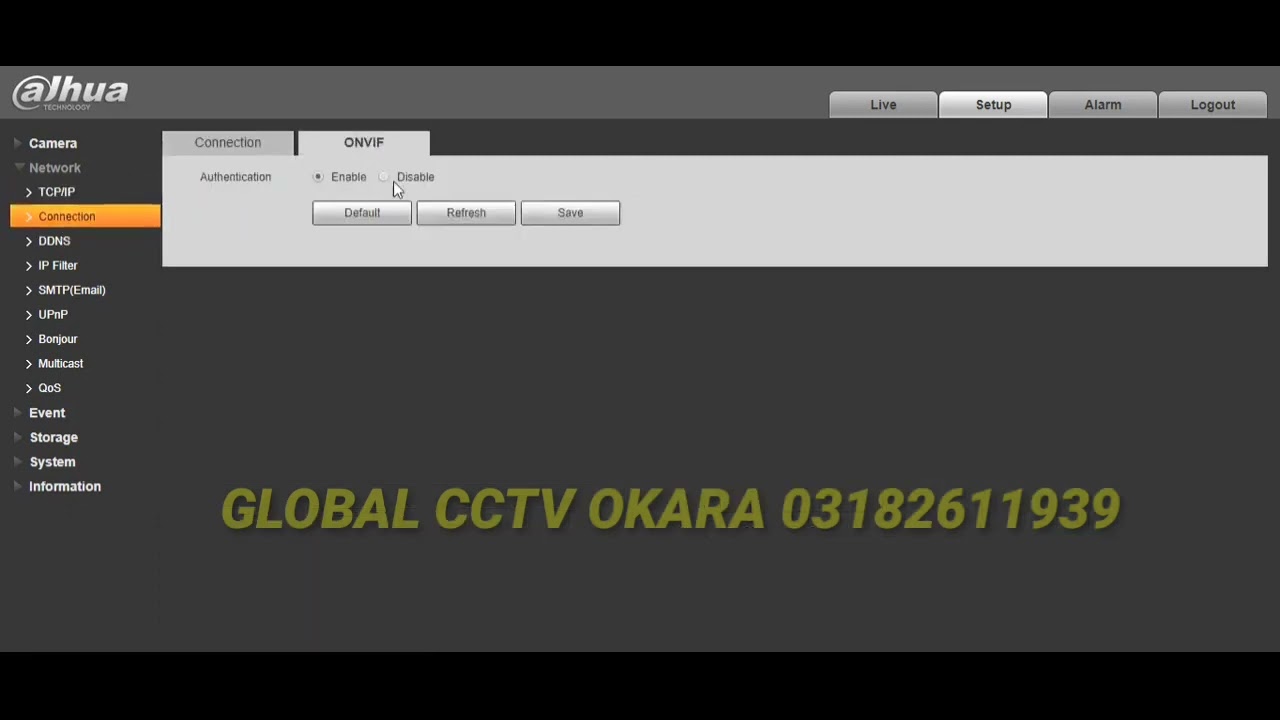 How to enable Dahua Ip Camera onvif protocol
