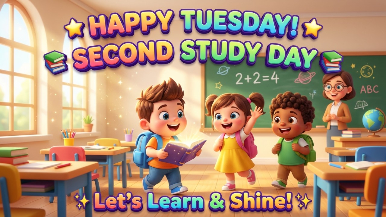 🌟 Happy Tuesday! 📚 Second Study Day Poem for Kids ✨ Fun School Learning Song 🎒