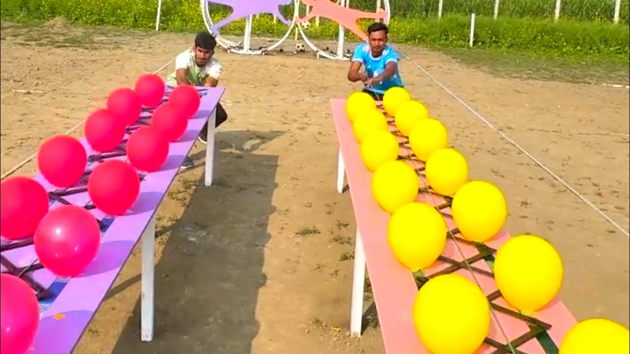 Funny game of breaking the glass tower by crossing the obstacles of toy people with football shorts