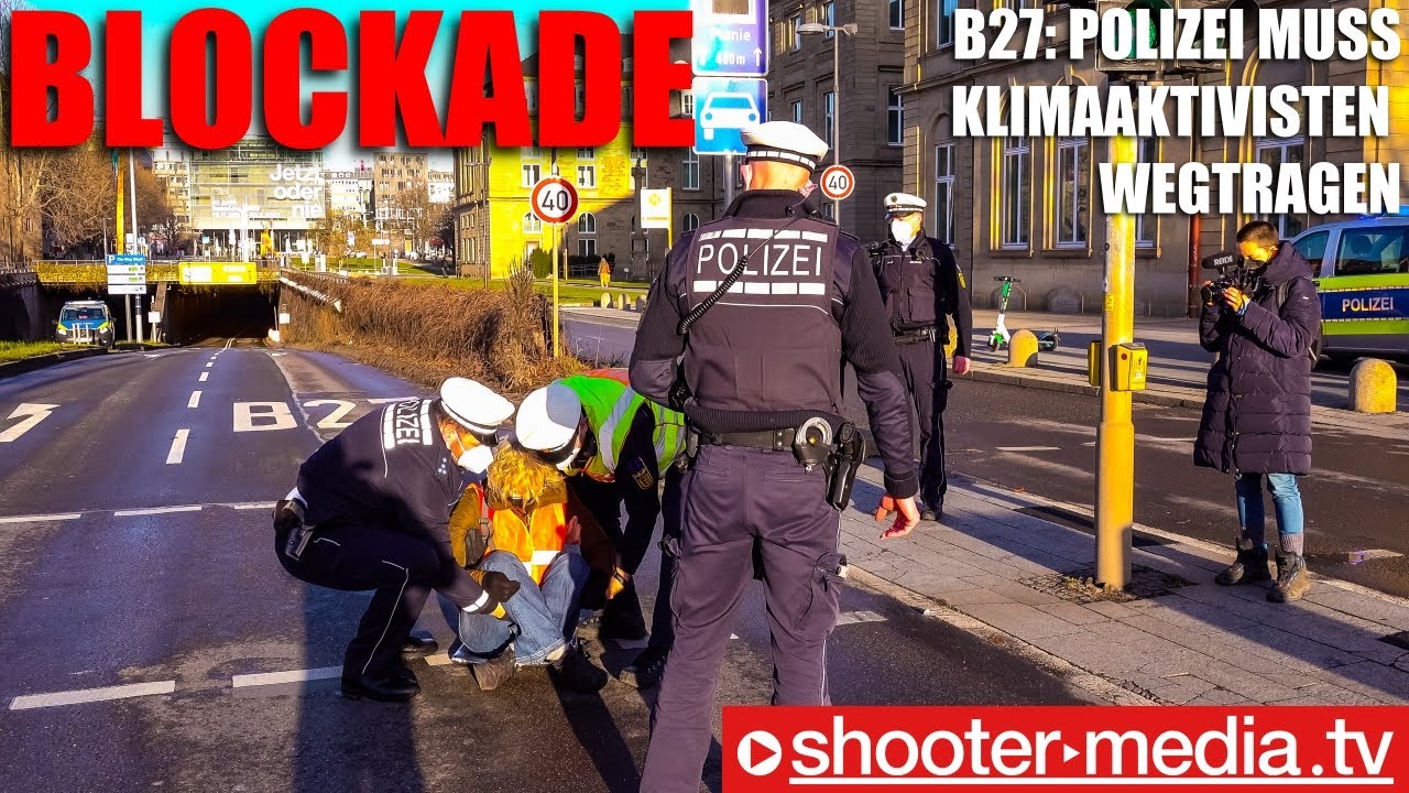 ⛔️ B27: Blockadeaktion von 3 Klimaaktivisten in Stuttgart ⛔️ | 👮‍♂️ Polizei trägt Aktivisten weg 🚓